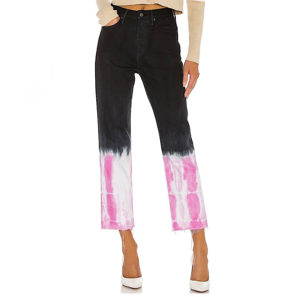 NWOT GRLFRND rare HTF Mica crop Slide Away black/pink tie dye jeans 27 new